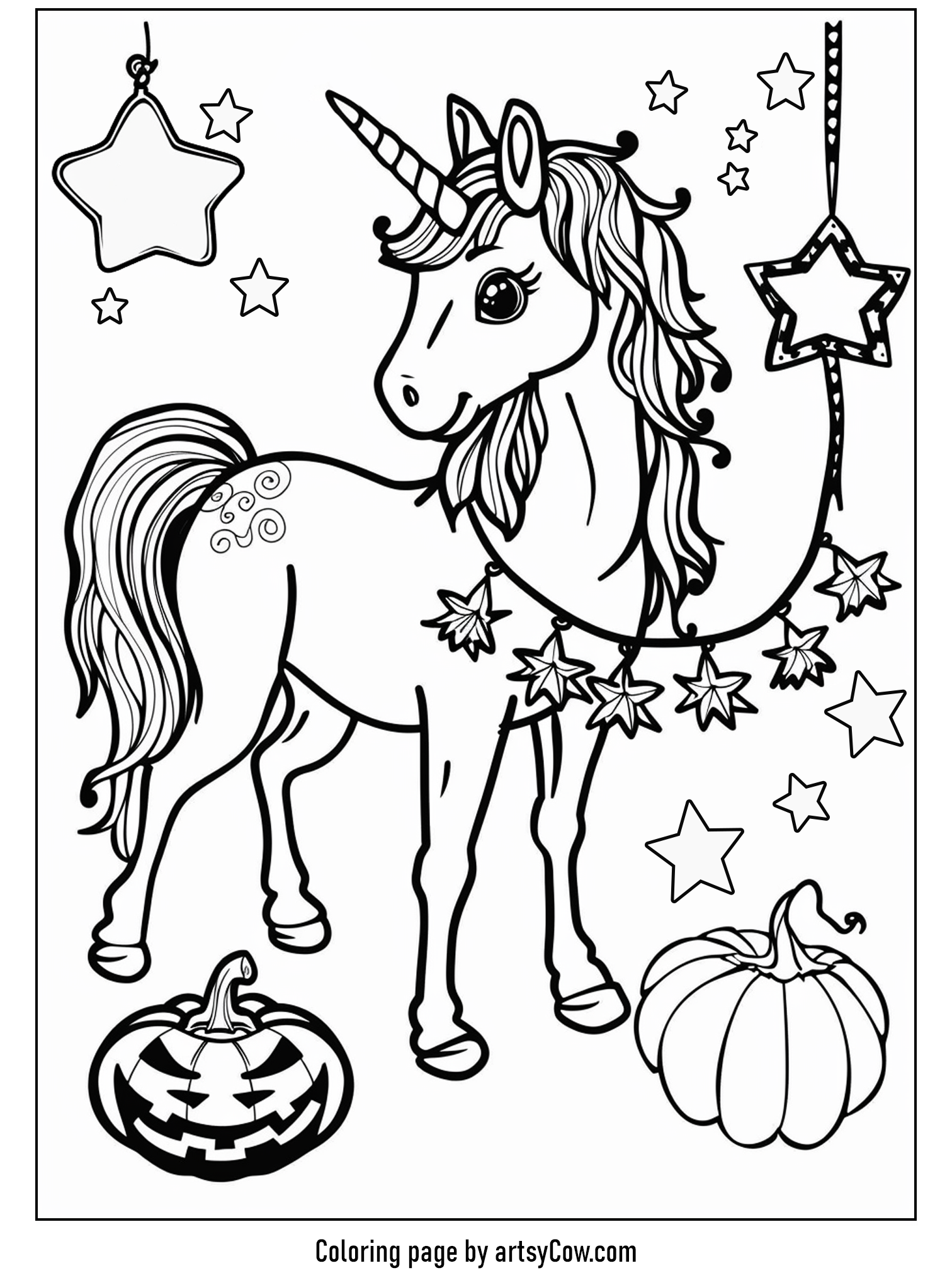 halloween coloring pages with unicorn, Unicorn's Festive Halloween Garland